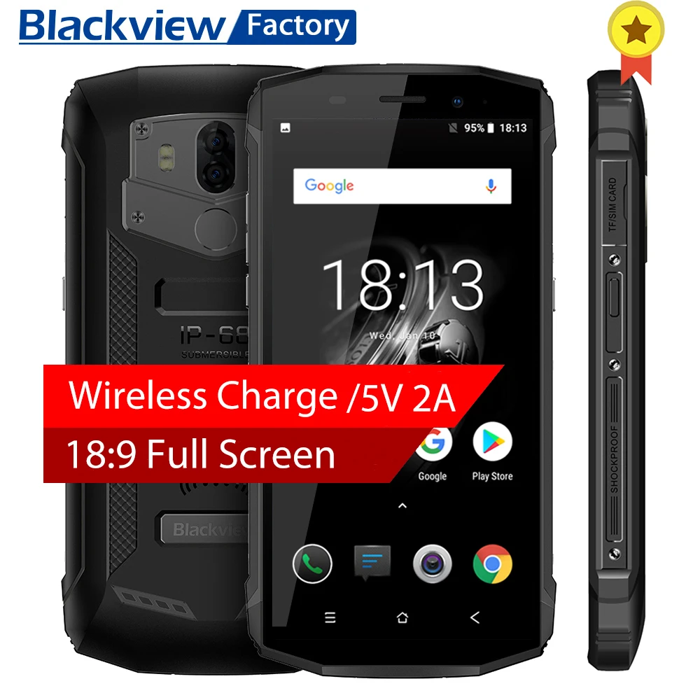 

IP68 Waterproof Blackview BV5800 Pro Smartphone 5580mAh Wireless Charge 5.5"HD+ Screen Android 8.1 13MP+8MP Camera cell Phone