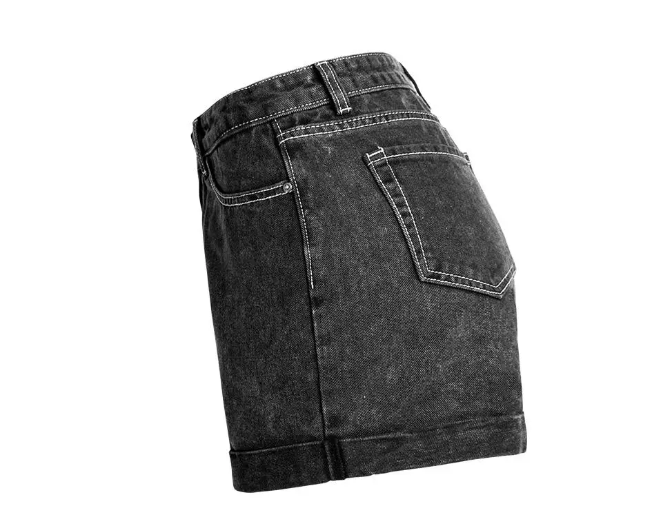 2019 новые Womesn джинсовые шорты черный высокая талия широкие ковбойские джинсы короткие Снежинка керлинг Женский Летний стиль Короткие J2796