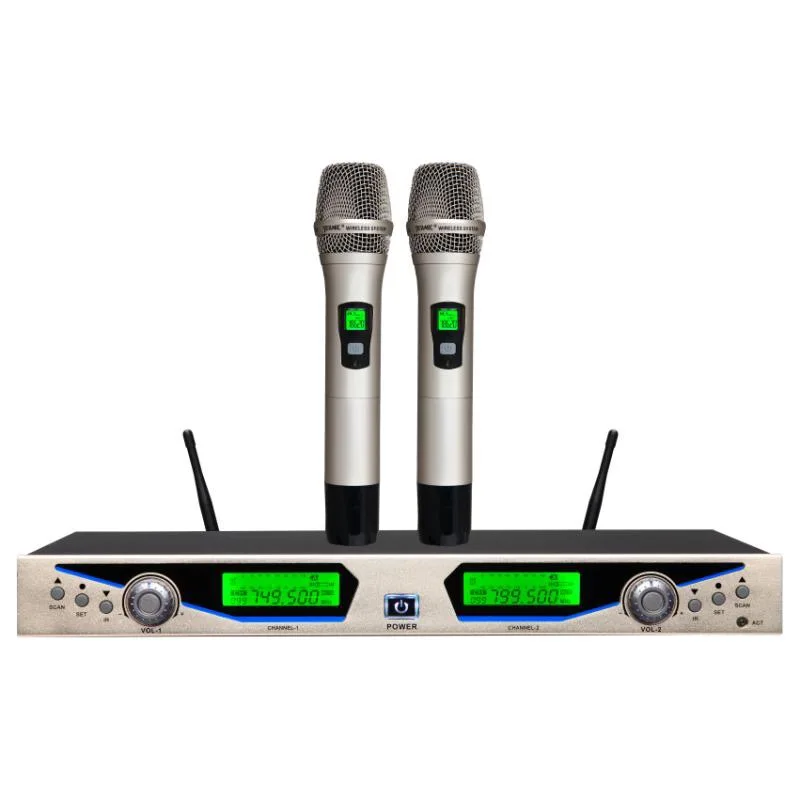 

U200 WIRELESS Microphone Metal construction PRO Karaoke UHF Dual 2 Channel LED System with 2 MIC Adjustable Frequency