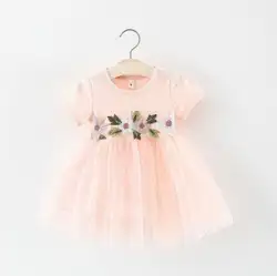 Для девочек в цветочек кружевное платье-пачка одежда для малышей Пышное Платье принцессы вечерние девушки Симпатичные Твердые сетки