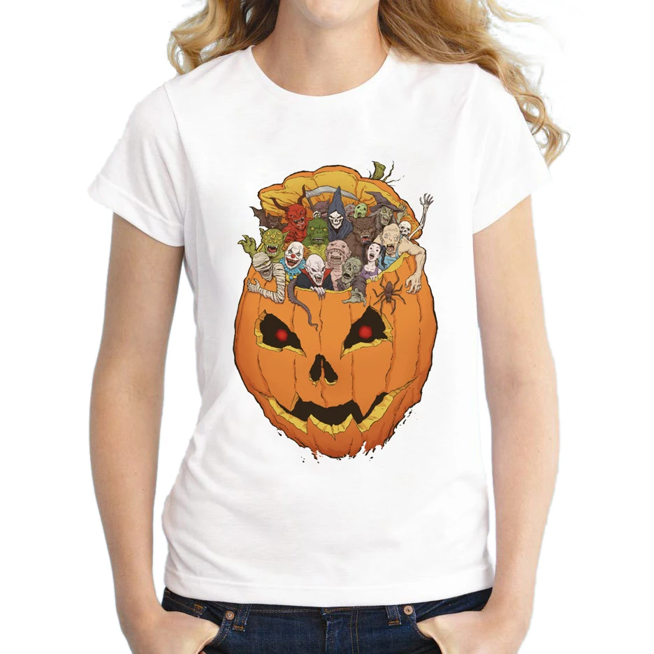 

Vintage Fashion Halloween Monsters Shirt Women T Shirt Tops For Women Camiseta Top Retro Pumpkin Skull T-shirt