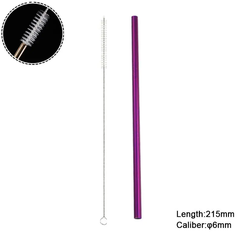 1 шт. Высококачественная многоразовая соломинка из нержавеющей стали 304, металлическая соломинка с чистящей щеткой для кружек 20 унций,, логотип на заказ - Цвет: Purple A