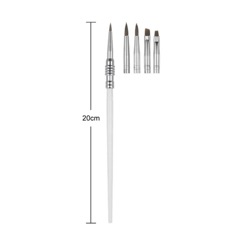 

1Pc Silver Stainless Steel Handle One Set of 5 Specifications UV Gel Drawing Painting Pen Nail Art Kits