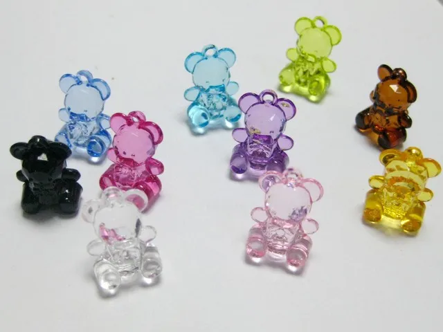 

50 Mixed Colour Transparent Acrylic 3D Bear Charm Pendants 19X14mm