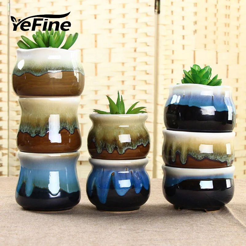 YeFine Creative Decorative Ceramic Flower Pot Multi color Succulent Plant Pot Porcelain Flower
