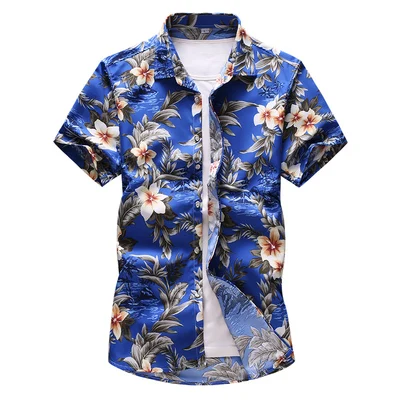 17 цветов, летние пляжные Гавайские мужские рубашки с коротким рукавом, футболка с цветочным принтом, праздничные рубашки Camisa Hawaiana, брендовые рубашки 6XL 7XL - Цвет: 6915 dark blue