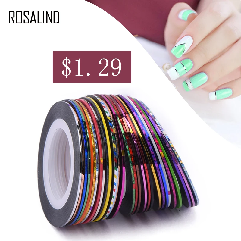 ROSALIND стикер для ногтей 30 рулонов разноцветная полоскающая лента линия для дизайна ногтей Декоративная наклейка для ногтей DIY Советы для маникюра ногтей
