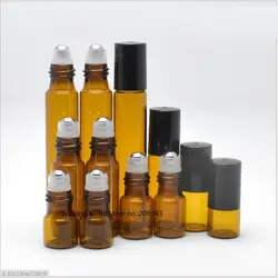 1ML2ml3ml коричневая стеклянная бутылка с сталь стекло мяч ролл на черной крышкой крем для глаз/духи на основе сыворотки, эфирные масла, блеск