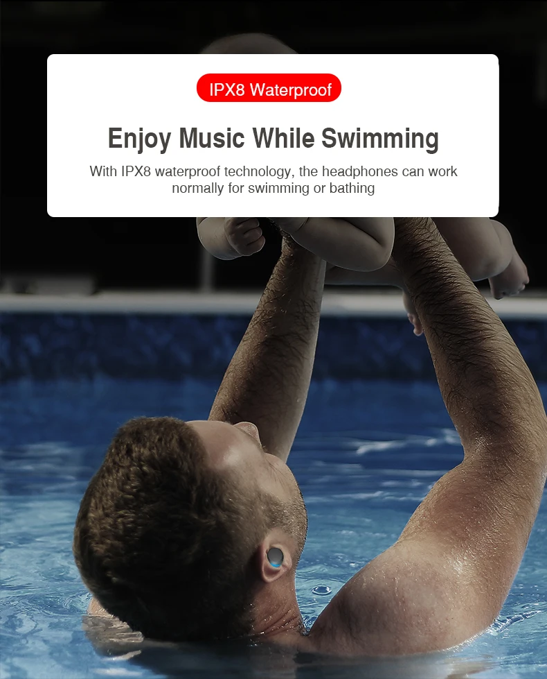 IPX8 Waterproof Mini Bluetooth Earphones with Mic Bluetooth Wireless Sports Headphones Noise Cancelling Headset and charging box (3)