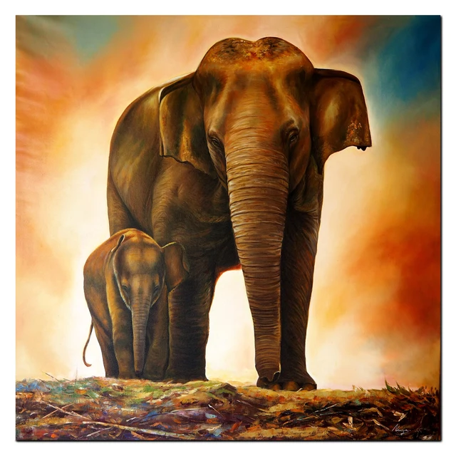 Animal Canvas Wall Art Elephant Painting Giclee Prints On Canvas