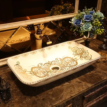 

Increase rectangular Europe Vintage Style Carving Lavobo Washing Basin Bathroom Counter top Ceramic wash basin Bathroom Sink