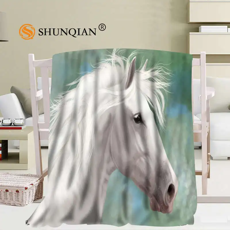 Custom Horse Coral Blankets Travel Sofa Falafel Blankets Soft Fluffy