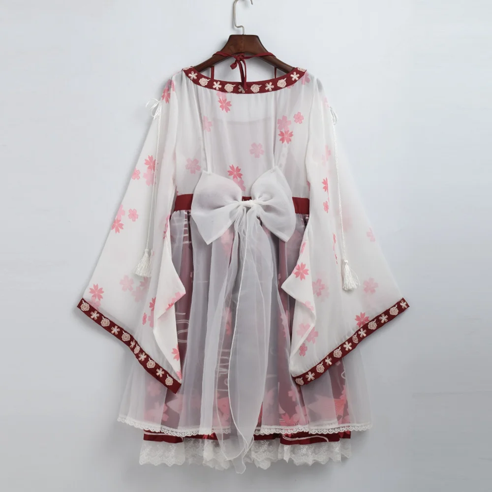 Великолепное кимоно лолита платье женщин Розовый фантазия Сакура вышитые Halterneck кимоно костюм