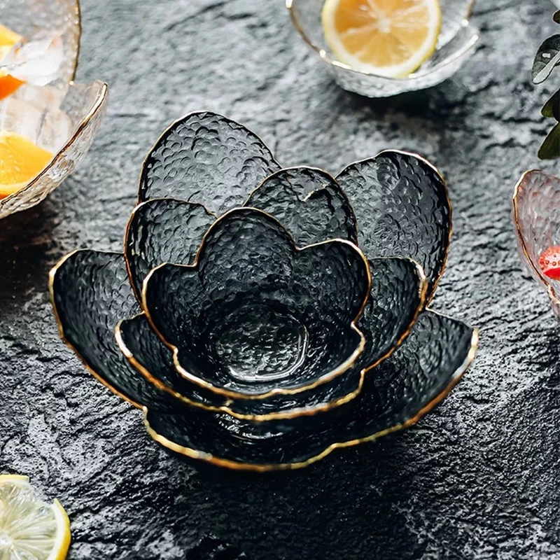 Comprare Oro rimed elegante ciotole di insalata di vetro ciotole fiori di ciliegio di frutta della caramella ciotole