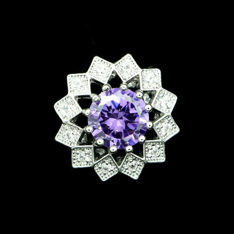 

Silver 925 Ring For Bride Purple Cubic Zirconia White Crystal Jewelry