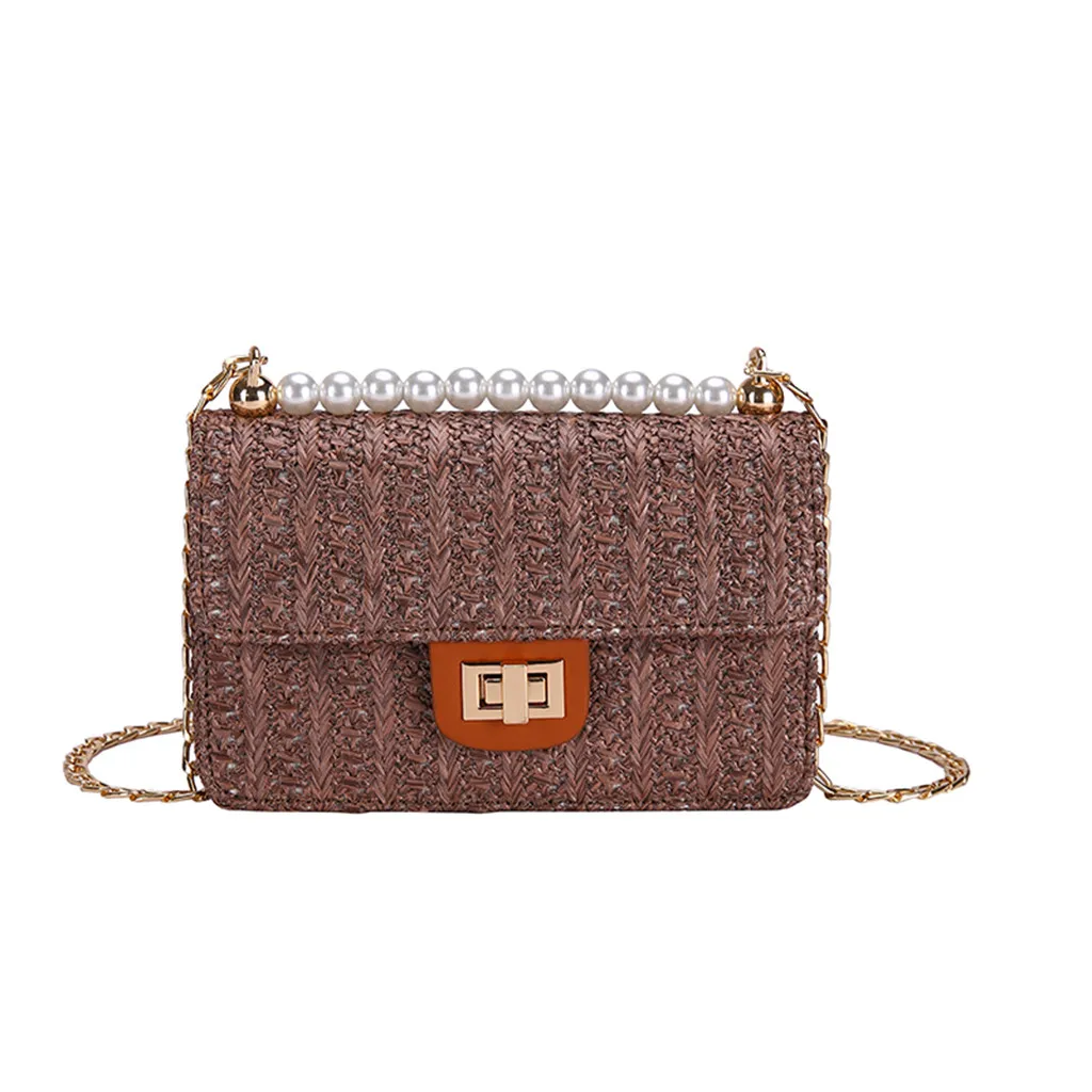 MUQGEW Straw Beach Bag Vintage Handmade Woven Shoulder Bag Raffia Rattan bags Bohemian Summer Vacation Casual Bags - Цвет: coffee