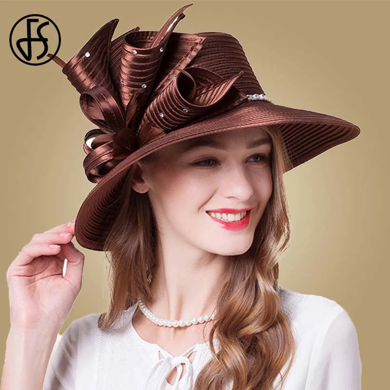 FS Brown Rose Fedora Hat Summer Big Brim Sun Hats Fascinators For Women