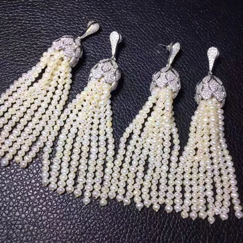 

Natural Pearl Tassel Drop Earrings In Luxury Design Flawness Strong Luster S925 Sterling Silver Earrings Handmade Jewelry Gifts
