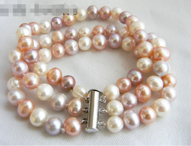 

shipping3Strands 8'' 9mm White Lavender Pink Round Freshwater Pearl Bracelet 5.25