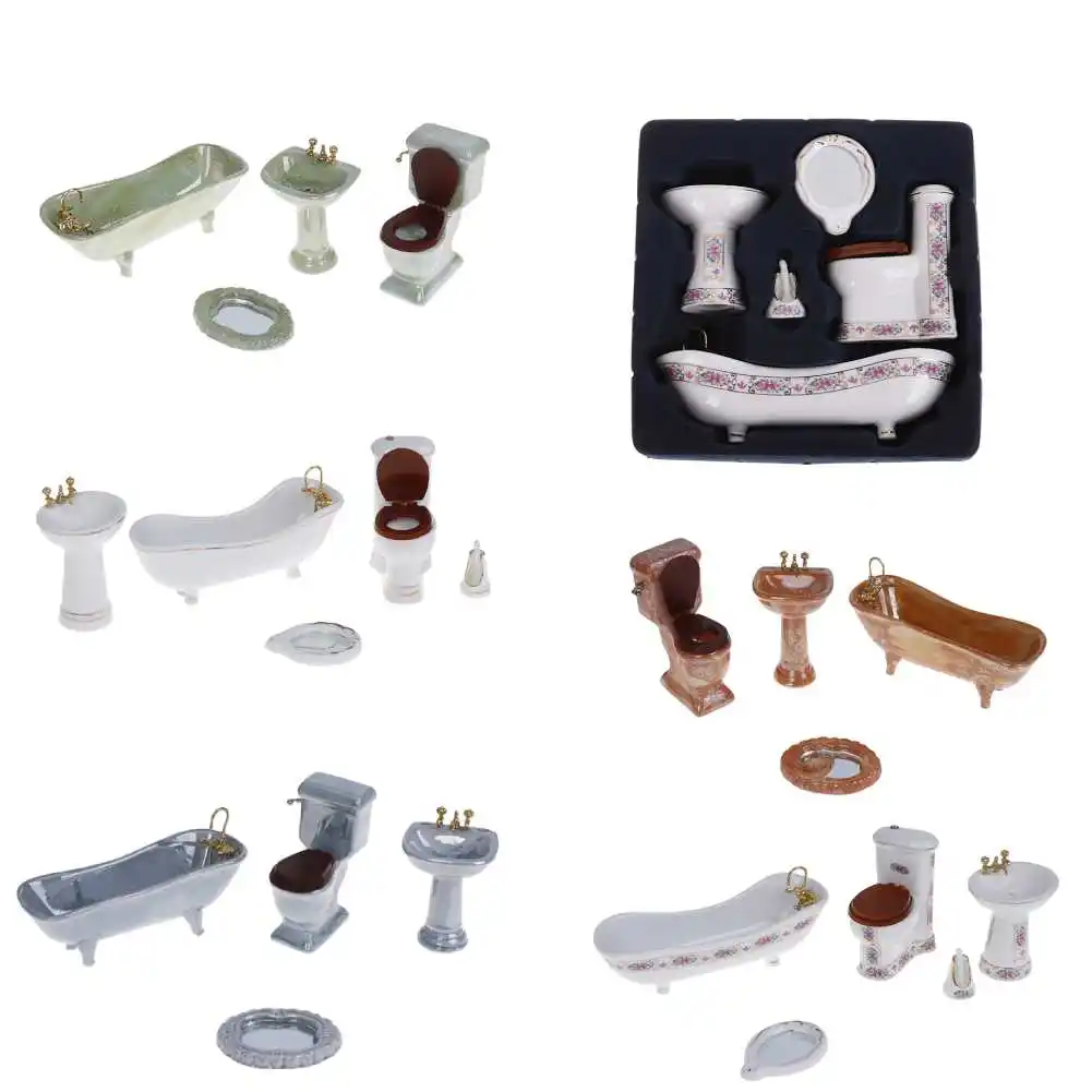 

1Set 1:12 Dollhouse Miniature Yellow Porcelain Bathroom Set Toilet Basin Bathtub Furniture