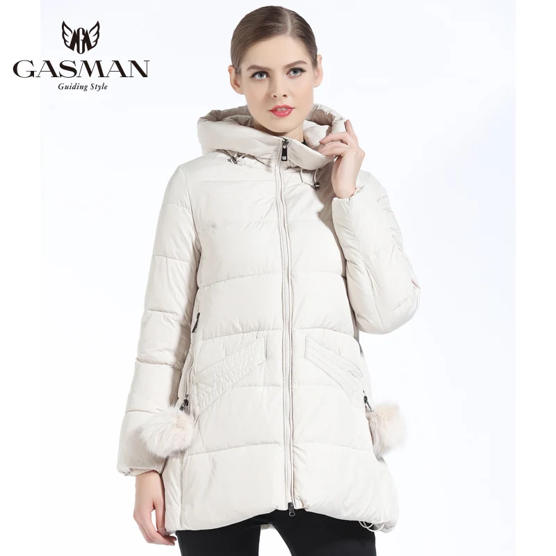 GASMAN 2018 Girl's Coat Winter Women Bio Down Jacket With Scarf Women White Coat Medium Length Thickening Down Parka For Women