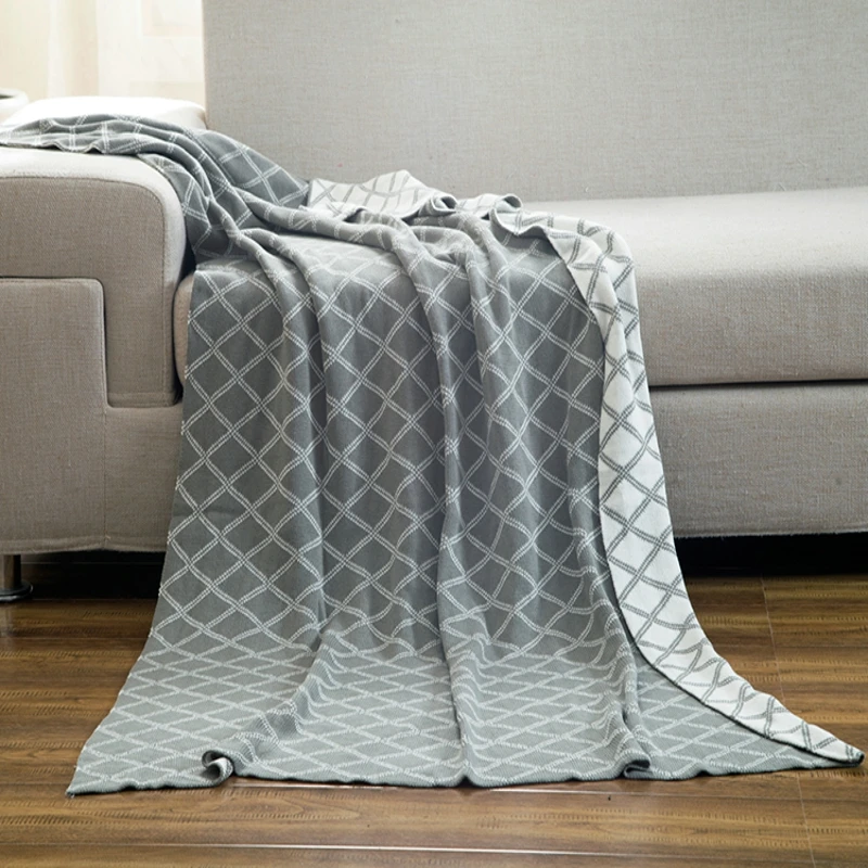 Classic Knitted Cotton Double Plies Grey Bedding Throws/blanket Double Size Wearable for Bath