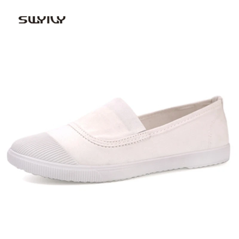SWYIVY Women Walking Shoes Canvas Flat Heel Solid Color Sneaker 2018 Slip-on Female Single shoes Super Light Lazy Shoe For Women