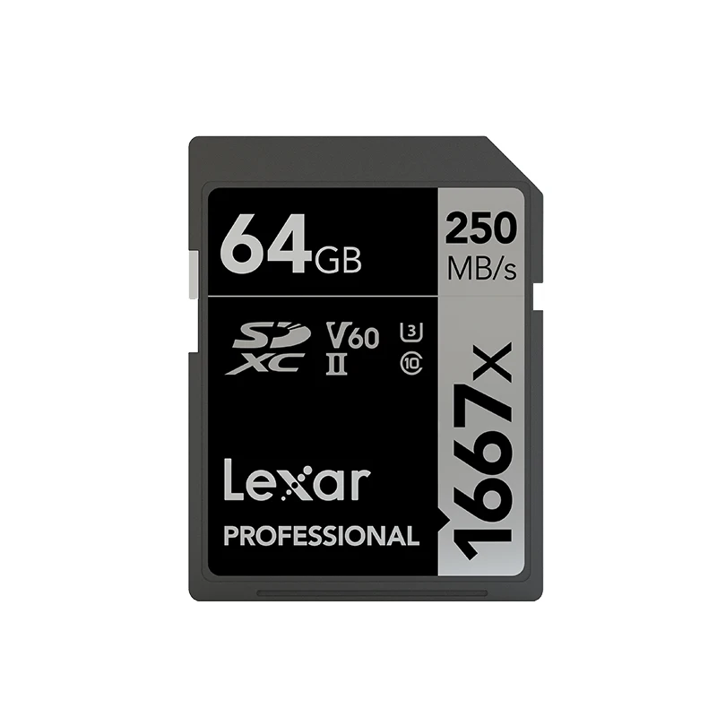 Lexar 1667x250 MB/S sd-карта для камеры 128GB 64GB карта памяти 256GB U3 V60 4K флэш-карта для камеры флэш-Карта SDXC - Емкость: 64GB