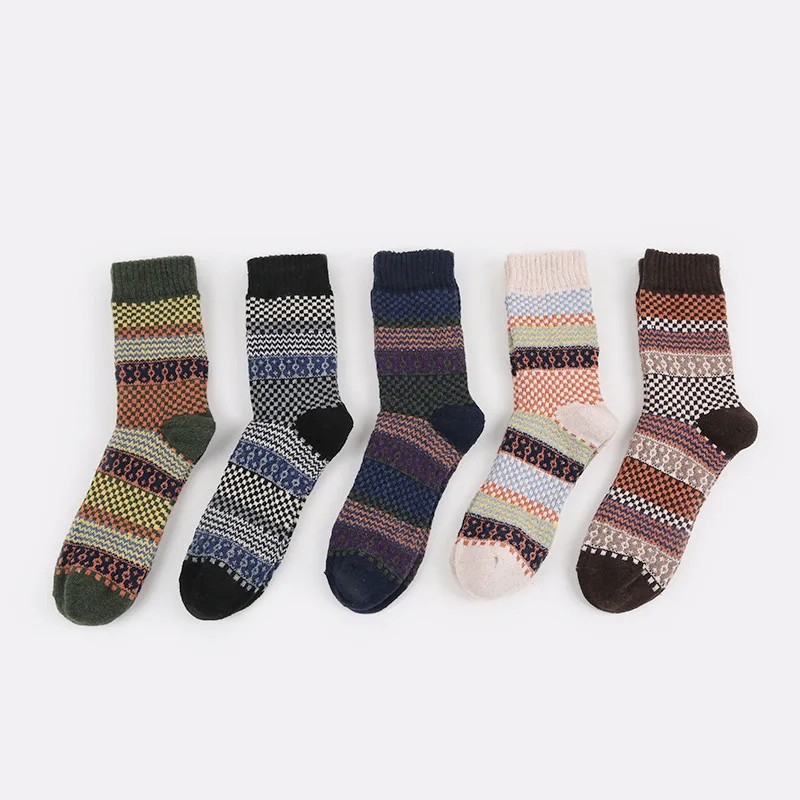 

Fashion Men's Winter Socks Thick Warm Retro Stripe Wool Socks Casual Business Male Ankle Socks Calcetines Hot Sale Meias