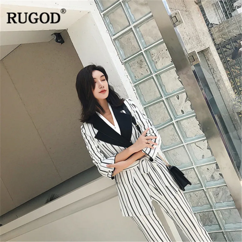 Женский офисный костюм Униформа RUGOD элегантный облегающий блейзер в полоску с