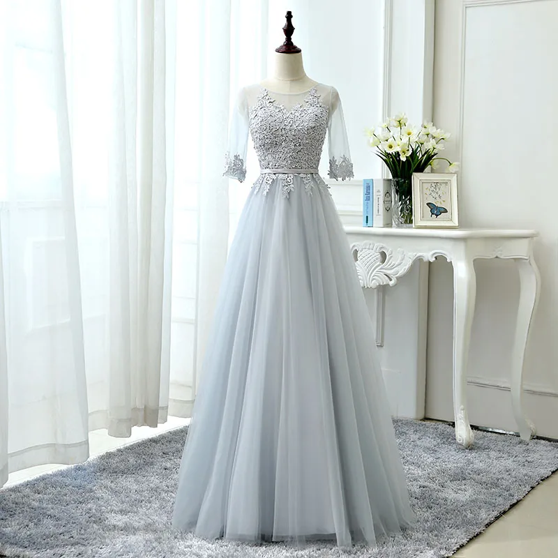 grey color long frocks