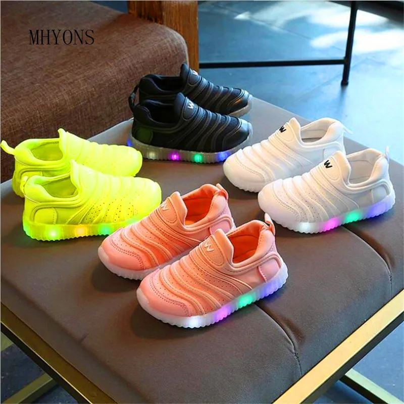 MHYONS 2019 الأطفال LED أحذية رياضية الأحذية شبكة تنفس الأطفال أحذية رياضية طفلة الصبي أحذية خفيفة ضوء 21-30
