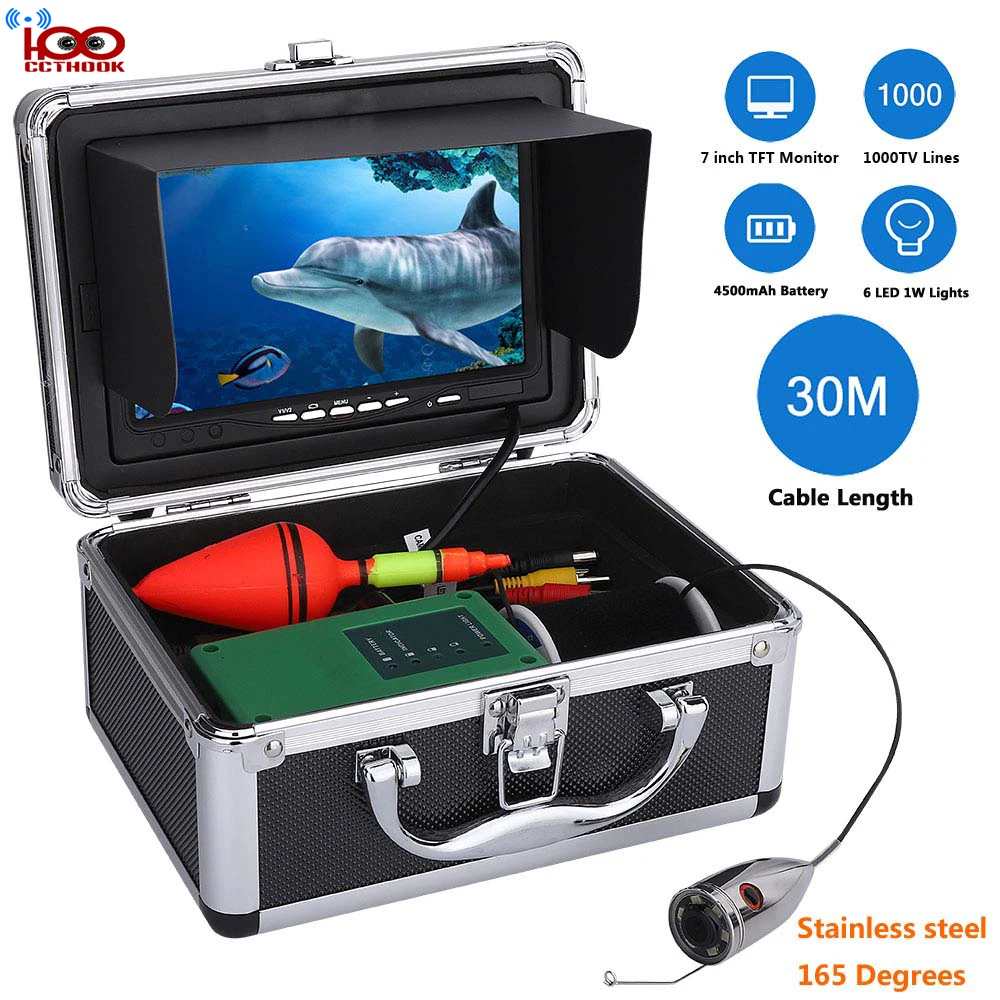 30m Extension Cable Fish Finder with Color CCD HD 1000TVL Underwater Fishing Video Camera 7Inch Color TFT Monitor Anti-Sun Cover_1
