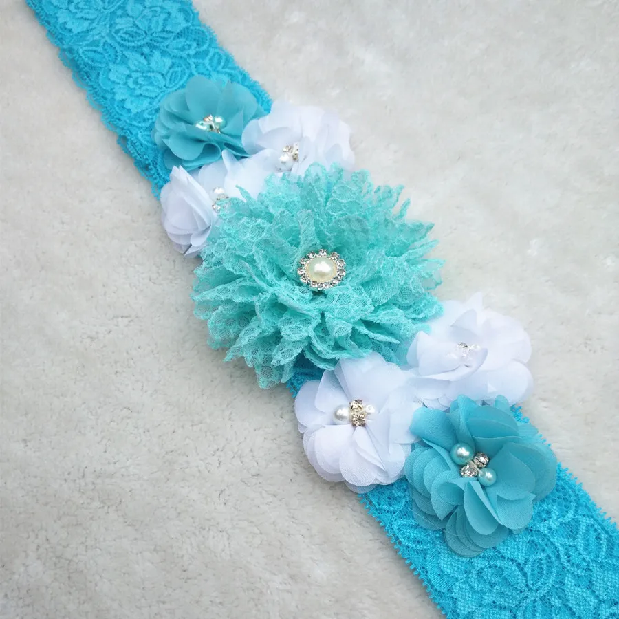 Customized Beautiful Blue Chiffon Flower Maternity Sash Belt Pregnancy