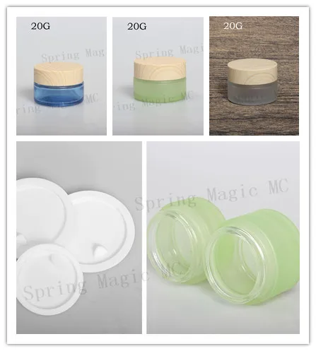20g Green/Blue/Frosted/White Glass Jar Skin Care Cream Refillable Bottle Cosmetic Container With Wood Grain Lid Eye Jars | Красота и