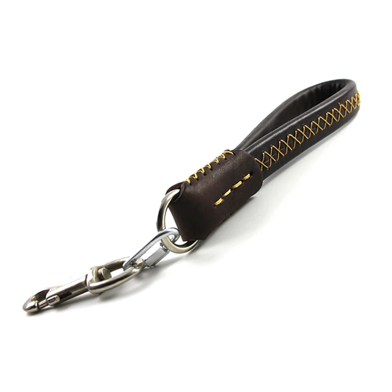 

Brown 14" Genuine Leather Dog Short Leash Lead Padded Handle Heavy Duty Medium & Large Dog Leash with Removable Hook
