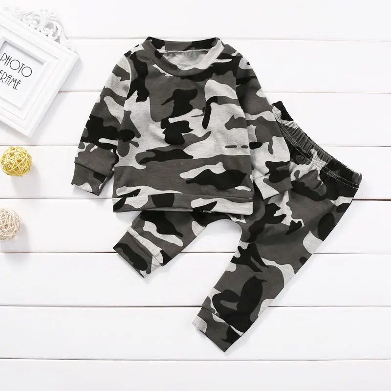 Комплект одежды для новорожденных мальчиков и девочек, футболка Топы, штаны с длинными рукавами хлопковый повседневный комплект одежды из 2 предметов