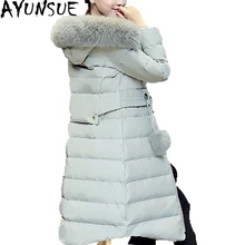 AYUNSUE/женские зимние куртки с натуральным лисьим мехом, белое пуховое пальто, женская длинная парка с капюшоном, женская верхняя одежда, Abrigos Mujer ST515