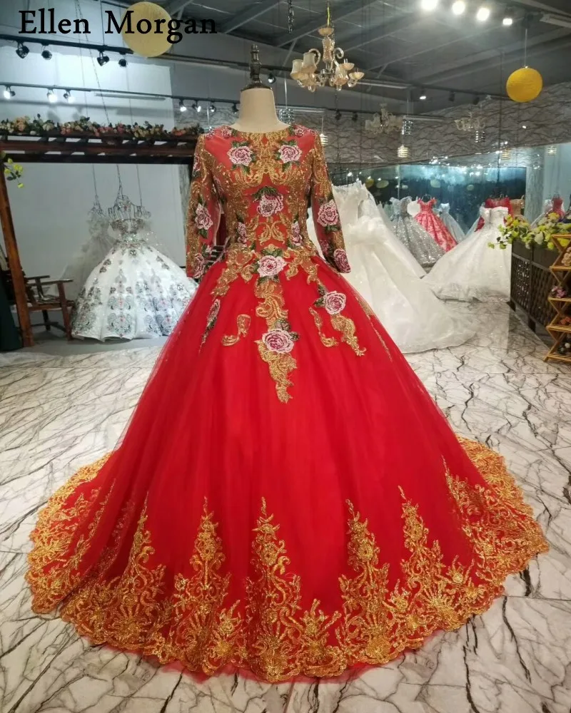 Красный в мусульманском стиле с длинным рукавом свадебные платья 2019 Vestido De Noiva Винтаж зашнуровать вышивка реальные фотографии платья на