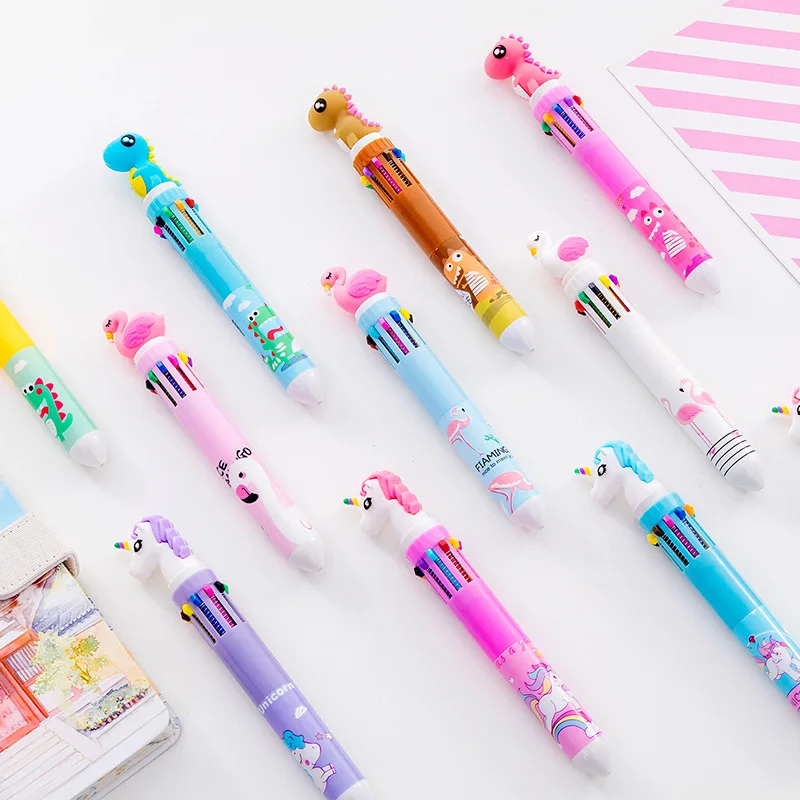 

24 pcs/lot Unicorn Flamingo 10 colors Ballpoint Pen Cute dinosaur Ball Pens Material Escolar office school Writing supplies