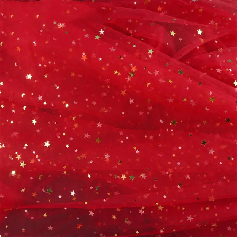 H680 100*160 см золото серебро звезда Луна органза кружева блестящая ткань для платья, свадебные вышитые Diy Швейные принадлежности рукоделие - Цвет: red yarn red star