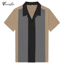 Camisas de trabajo informales de talla grande XXXL para hombre, camisa de bolos abotonada con bloque de Color Vintage