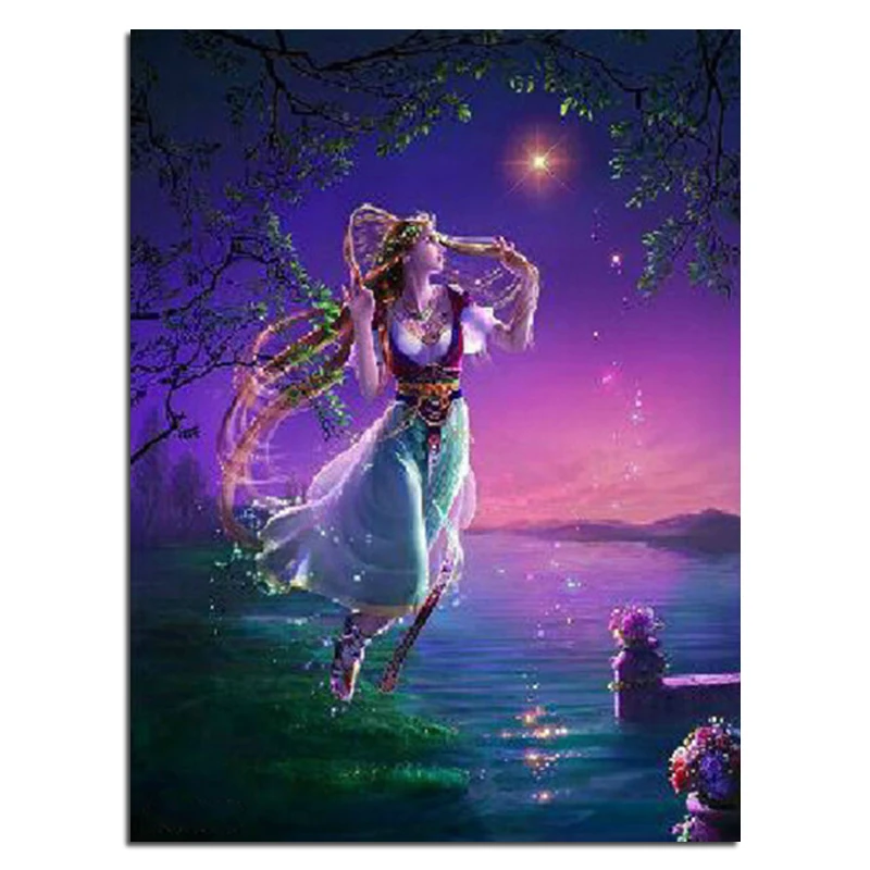

DIY Diamond Embroidery Elf full moon 30X40 5D Diamond Painting Cross Stitch Mosaic Pattern Full Square Rhinestone Home Decor