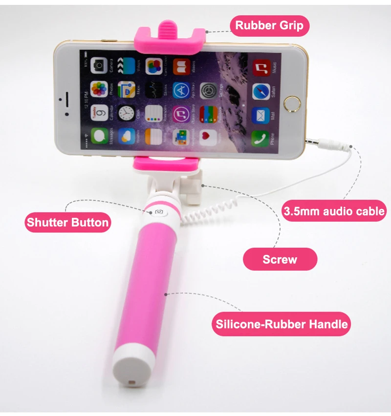 ManiFun Battery Free Selfie Stick Wired Extendable Monopod Cable Control Self-portrait for Xiaomi Android iPhone Samsung (3)