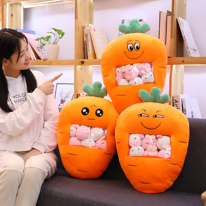 

A Bag Of 8pcs Carrot Plush Toys Simulation Snack Throw Pillow Kawaii Sakura Rabbit Dinosaur Plush Creative Toys For Children