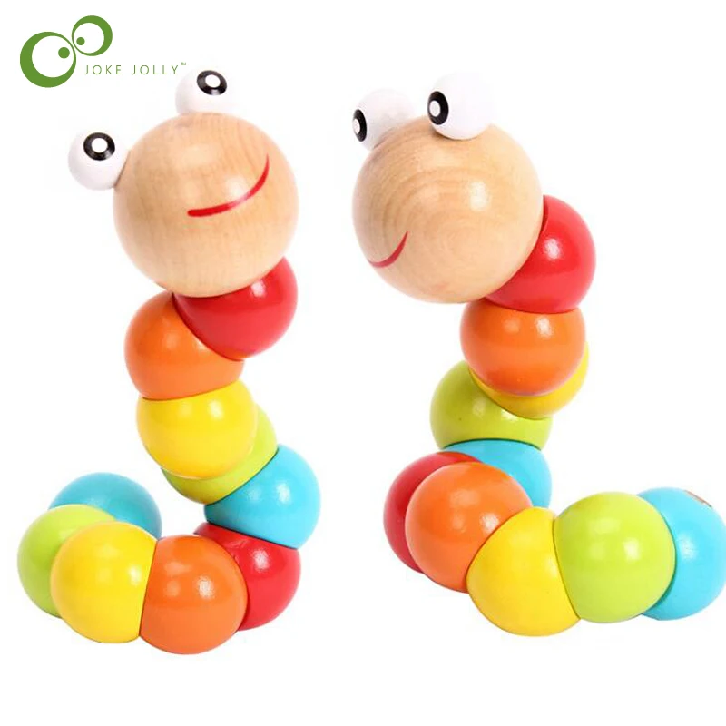 

changeable shape worm twist puppet caterpillars kids colorful cognition playmate fun educational gift wood baby toy WYQ