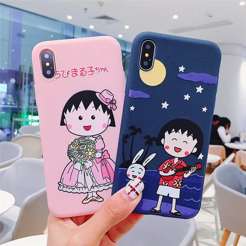 

Japan Cartoon Cute Maruko cherry Phone Case For iPhone X 8 7 6s 6 plus Cute Silicone Soft Cover Xs Max Shell For iPhone XR case