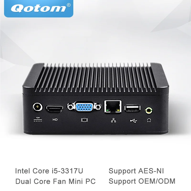 QOTOM мини-ПК Core i5 3317U процессор Поддержка AES-NI с гигабитным NIC Вентилятор охлаждения коробочку компьютер Q220N