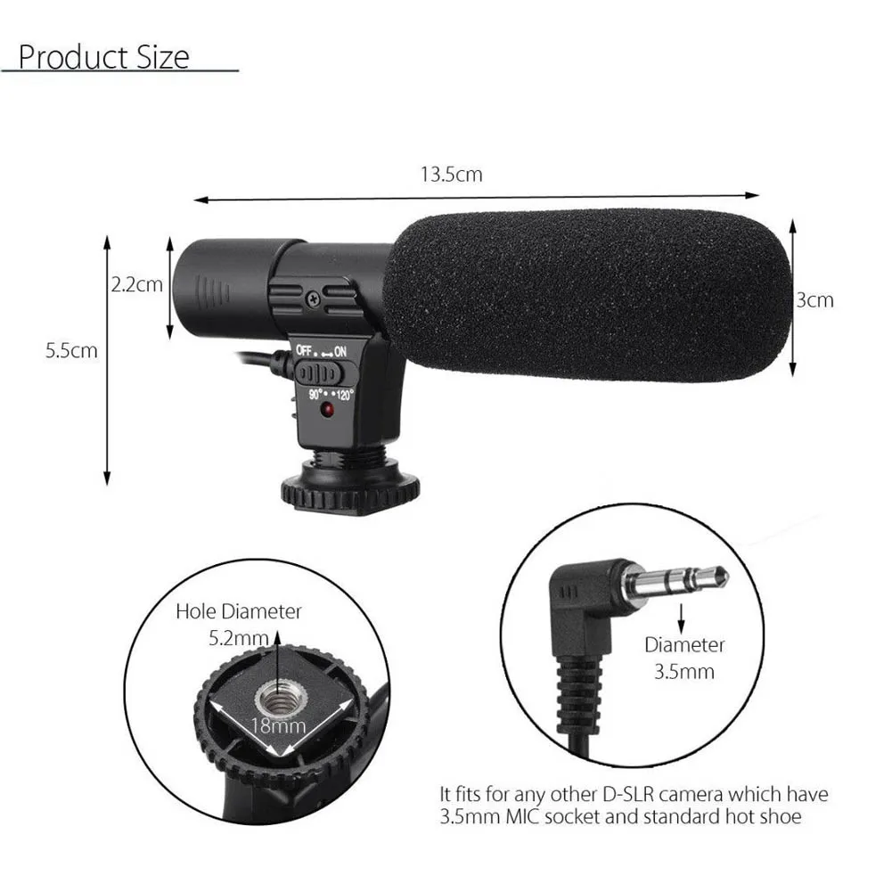 External Stereo Microphone Mic for Canon Nikon DSLR Camera DV Camcorder
