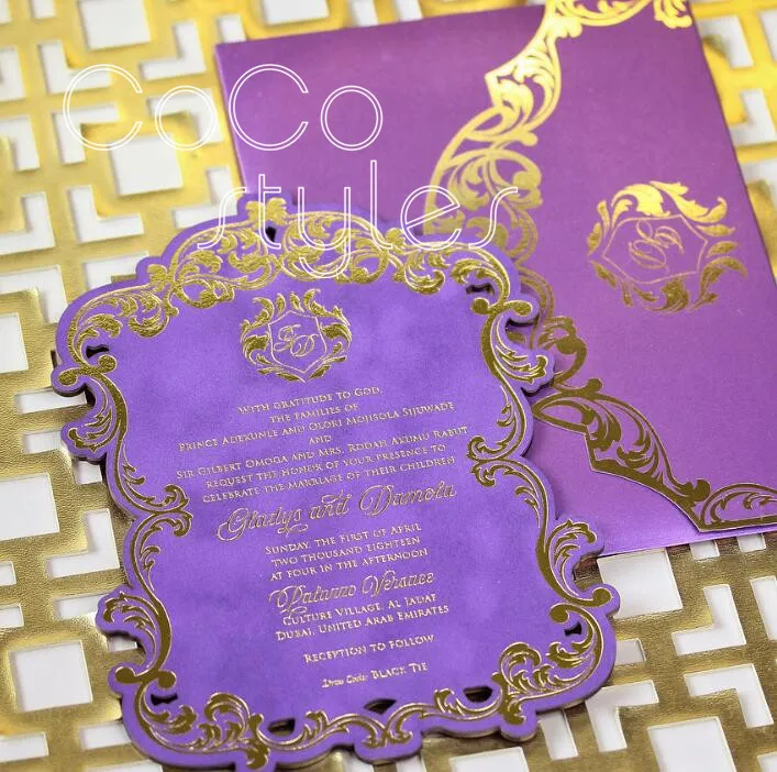  Cocostyles bespoke elegant gold foiling leather invitation card for wedding party event - 32878265423